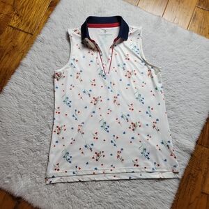 Tuckernuck Sport Sleeveless Polo Shirt Women's Medium Floral Blue Red